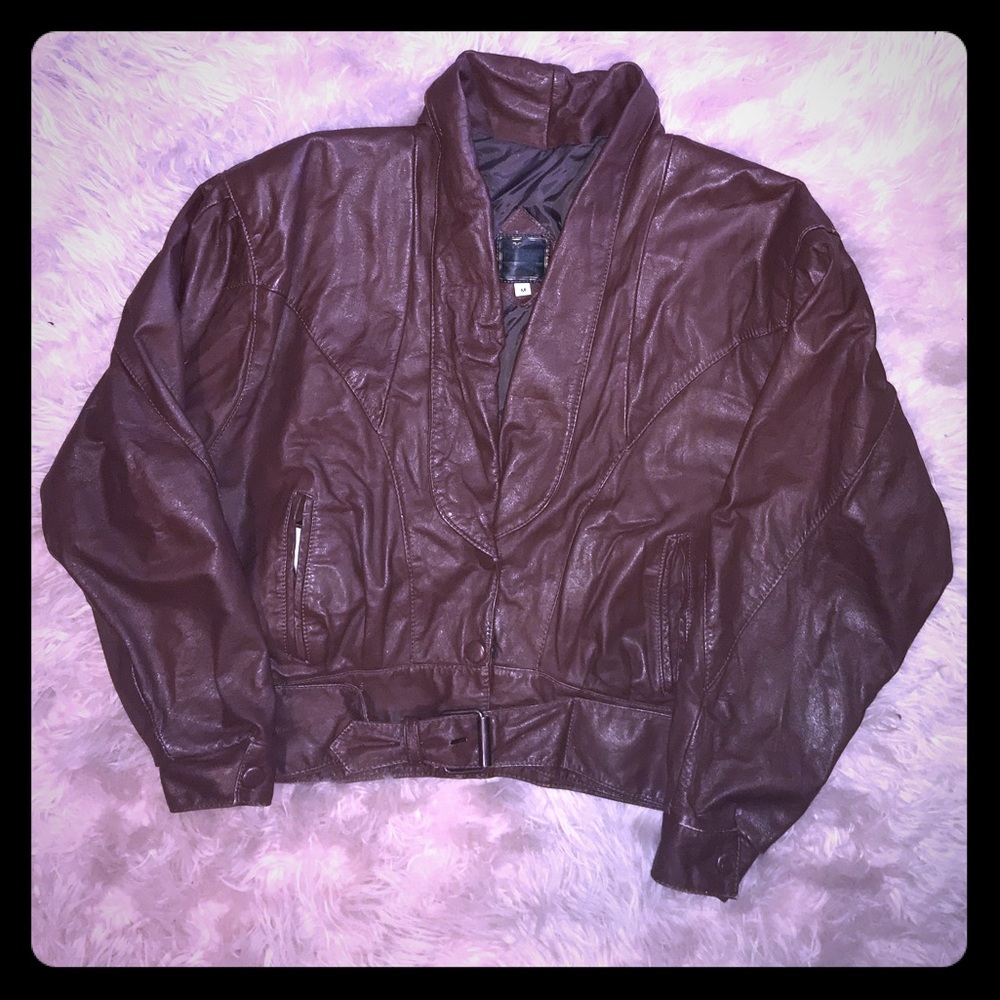 💕EUC Faux Leather Brown bomber jacket